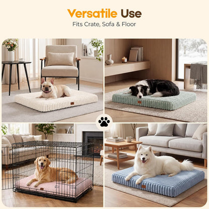 Orthopedic Dog Bed for Large Dog, Waterproof Pet Bed,Non-Slip Bottom and Egg-Crate Foam with Removable Washable Cover Crate Bed,Cream,36"x27"x3"