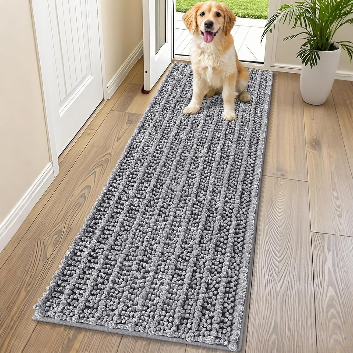 Smiry Dog Door Mat for Muddy Paws 30x20, Extra Soft Absorbent Chenille Doormat, Trap Moisture and Dirt, Non-Slip Machine Washable Front Door Mat for Indoor Entrance Inside Floor, Grey