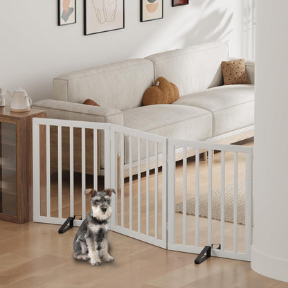 Freestanding Foldable Dog Gate - 4 Panel Room Divider with Metal Support Feet (Black)