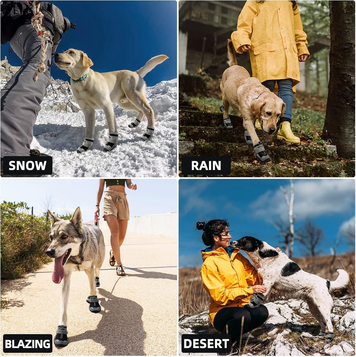 Hcpet Dog Shoes for Dogs, Dog Booties for Dogs, Anti-Slip Dog Boots & Paw Protectors for Hot Pavement Winter Snow Hiking with Reflective Straps Khaki Size 6, 4PCS