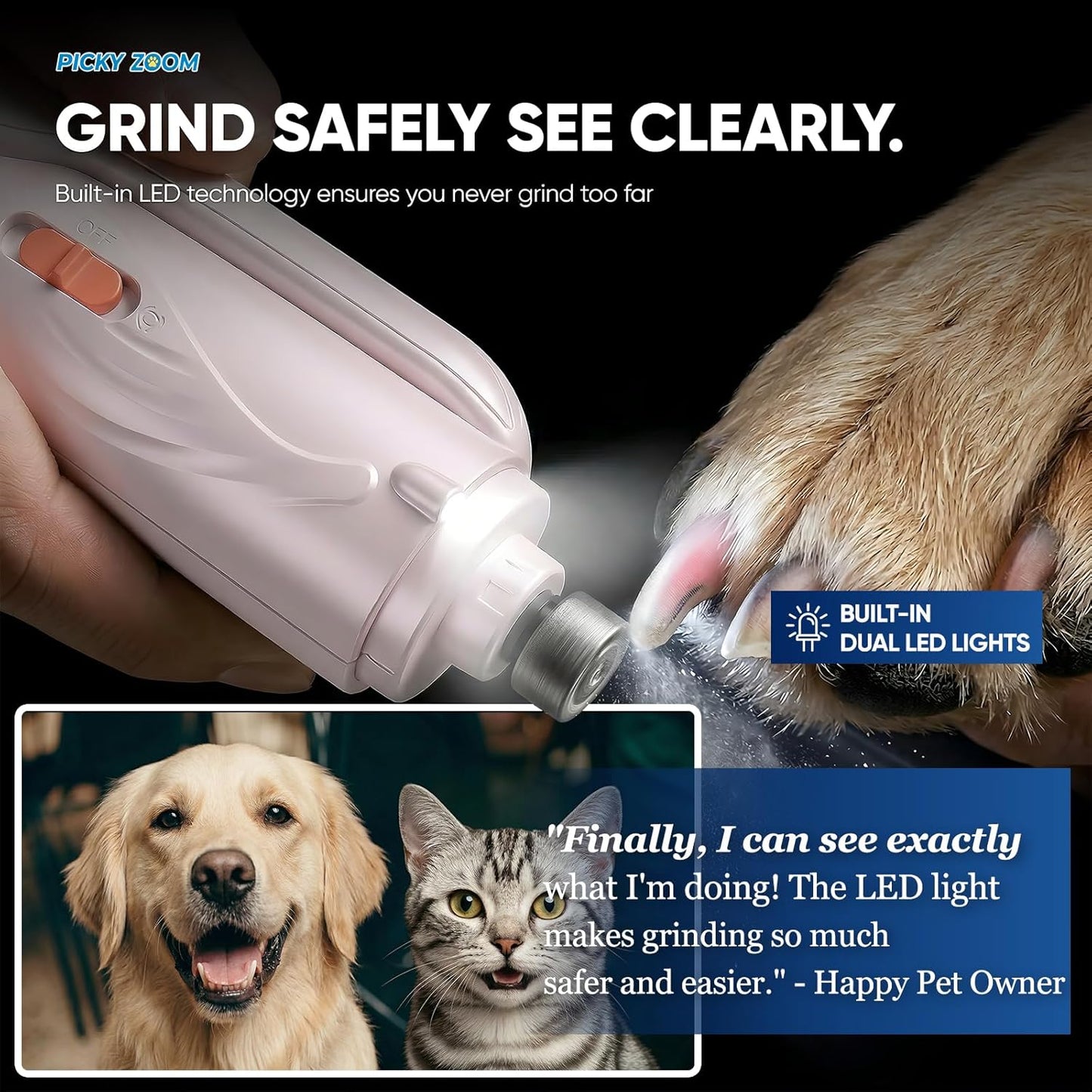 2-in-1 Dog & Cat Nail Clippers and Grinder with Light – Upgraded Safety Guard to Avoid Overcutting, Sharp Blade, Painless Quiet Pet Nail Claw Trimmers, Professional Grooming Tool for Large Small Pets