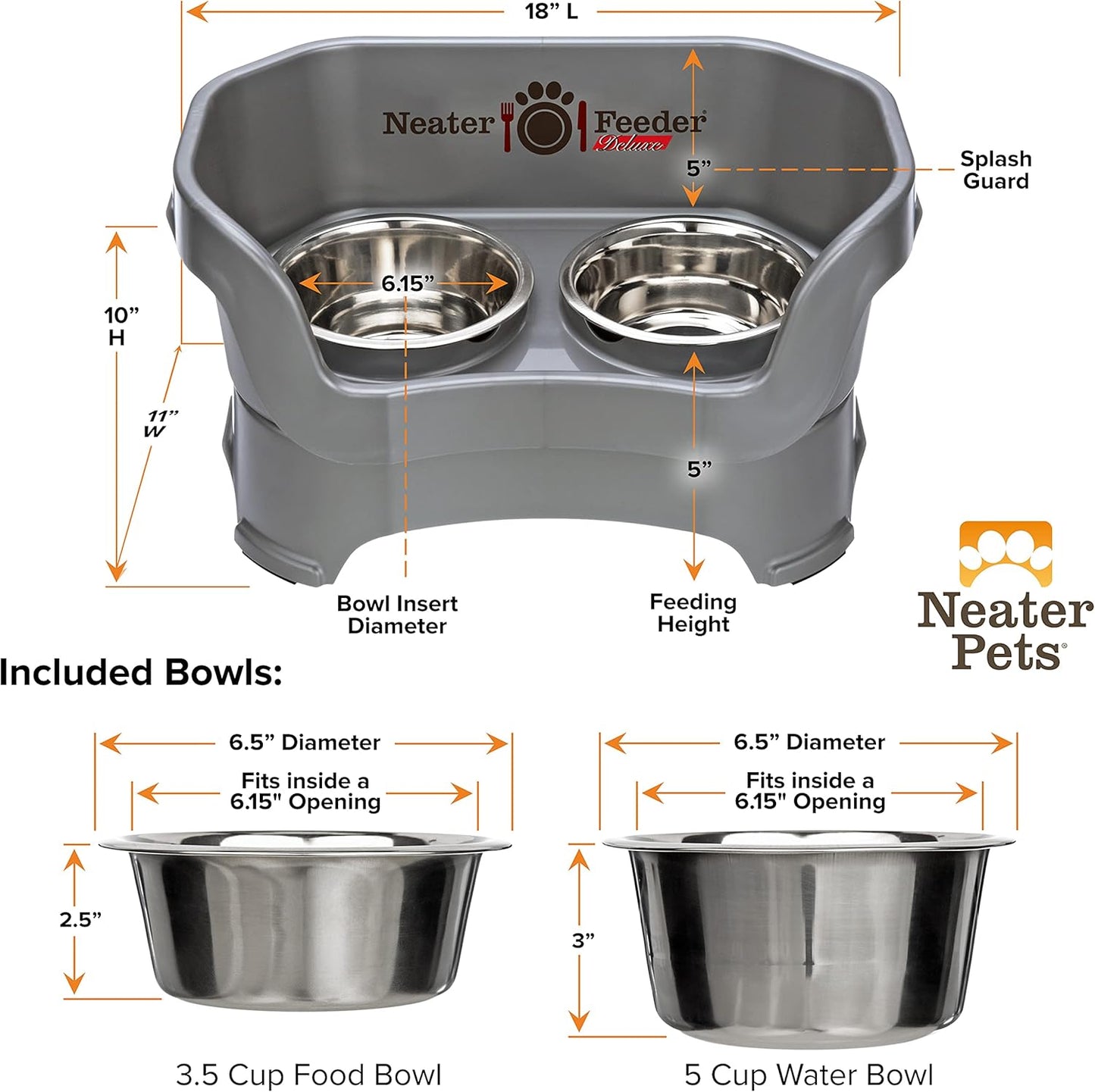 Neater Pet Brands Neater Feeder Deluxe Mess Proof Dog Bowls Elevated for Large Dogs Over 40 lbs, Made in USA, No Spill Raised Dog Food Bowl Stand Feeding Station, Food and Water Bowl Set, Black