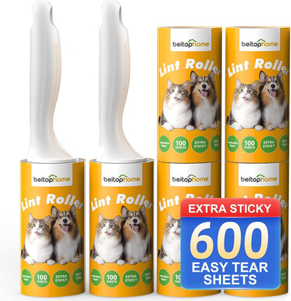 Lint Roller, 800-Sheet Extra Sticky Rollers for Pet Hair, 4 Handles, Value Pack for Dogs, Cats, Clothes, Carpet, Furniture