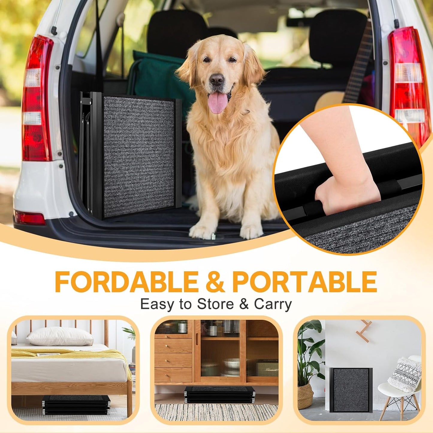 67''x 17'' Dog Ramp, Dog Ramp for Car, Folding Car Ramps for Pets, Dog Stairs Up to 250LBS, Pet Ramp with Non-Slip Rug Surface, Extra Long Dog Steps for Car, SUV, Truck