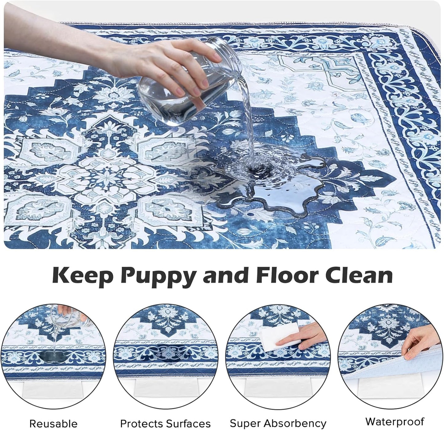 INVENHO Washable Pee Pads for Dogs 72"x72" Reusable Dog Pads Extra Large Upgrade Non-Slip Dog Pee Pads Heavy Absorbency Puppy Pee Pads Quick Dry Whelping Pads/Waterproof Puppy Training Pad