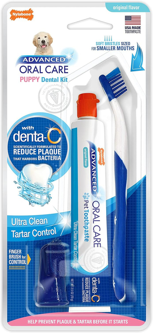 Nylabone Advanced Oral Care Natural Dog Dental Kit Peanut Flavor 2.5 oz.