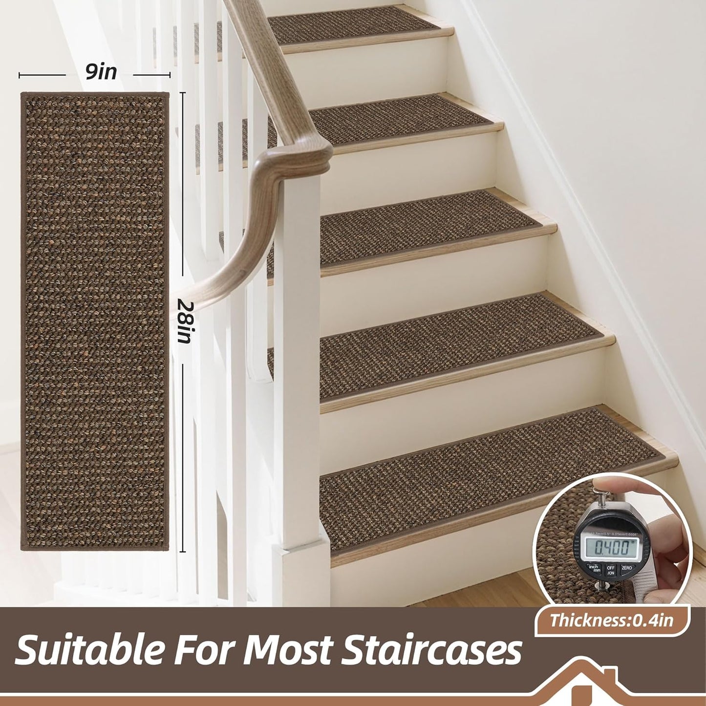 BEQHAUSE Stair Treads for Wooden Steps 28inX9in, Carpet Stair Treads Non Slip Indoor, Machine Washable Stair Runners for Kids Elders and Pets, Carpet for Stair Rugs Mat, TPE Backing, 15pcs, Taupe