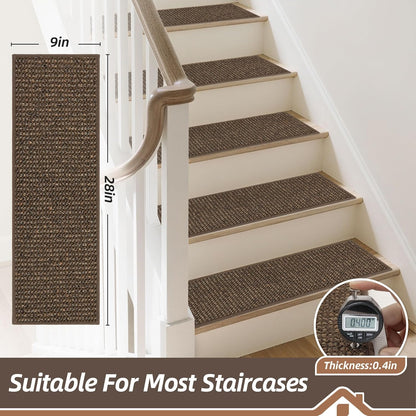 BEQHAUSE Stair Treads for Wooden Steps 28inX9in, Carpet Stair Treads Non Slip Indoor, Machine Washable Stair Runners for Kids Elders and Pets, Carpet for Stair Rugs Mat, TPE Backing, 15pcs, Taupe
