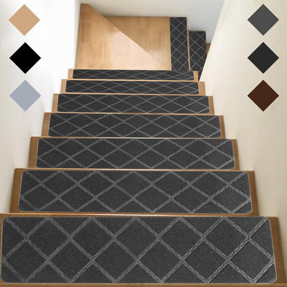 Stair Treads for Wooden Steps, 8" x 30" Non Slip Stair Runner, Peel and Stick Carpet Stair Treads with Reusable Adhesive, Indoor Stair Rugs Covers Mats Pads for Kids Elders Dogs, Brown 15Pcs