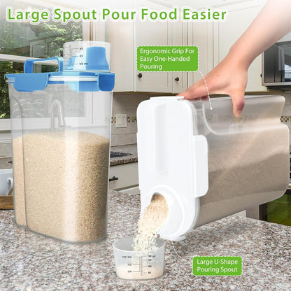 Viretec Rice Airtight Storage Container, 3 to 5Lbs Cereal Dry Food Flour Bin, Pet Dog Cat Food Dispenser with Measuring Cup, BPA Free Clear Plastic Kitchen and Pantry Organization Bin for Sugar