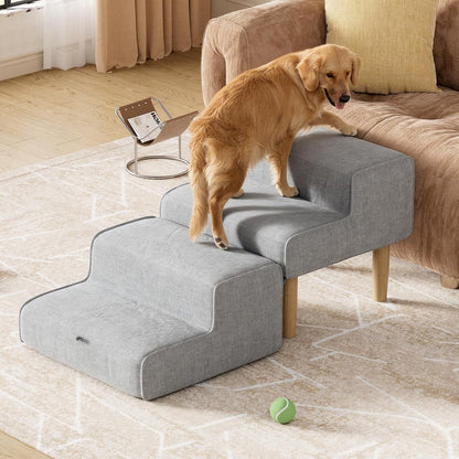 PakaLife Foldable 2-in-1 Dog Ramp Ottoman, Solid Wood Dog Steps for Bed & Couch, Washable Cover, 135lb Capacity, for Small, Senior Dogs & Old Cats to Get on Bed