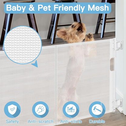 Short Dog Gate 0"-39" Wide Narrow Baby Gate 24” Tall Retractable Short Pet Gate to Step Over Short Baby Gate for Doorway, Low Pet Gate Indoor Doggie Gates Mesh Puppy Gate for Stairs, Black