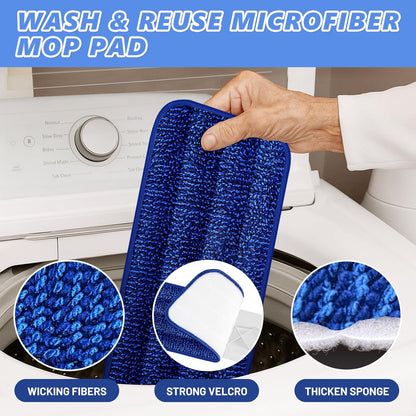 HOMTOYOU Spray Mops for Floor Cleaning: Wet Mop for Hardwood Tile Wood Laminate Vinyl - 3 Washable Microfiber Pads for Swiffer Powermop - Absorbs Pet Hair Dust