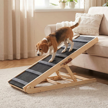 Dog Ramp for Bed, for Couch, 47.24" Long Wooden Pet Ramp for Small & Large Dogs to Get on Bed Couch Car Up to 200LBS, 4 Adjustable Heights (13.7"-24.6"), Foldable Dog Bed Ramp with Anti-Slip Surface