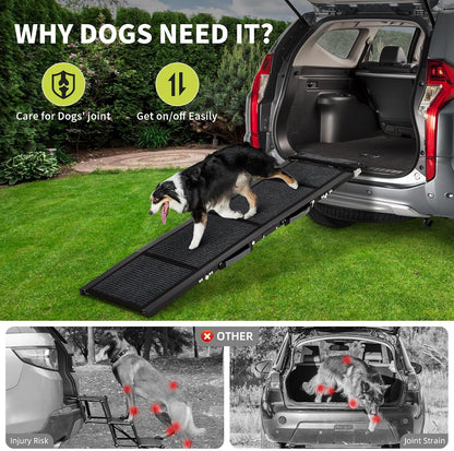 Dog Ramp for Car, 63" Long & 20" Wide Folding Dog Ramps for Car, Portable Pet Car Ramp with Non-Slip Surface, Outdoor Dog Car Ram-p Up to 250 LBS, Extra Wide Steps for SUV Car & Truck