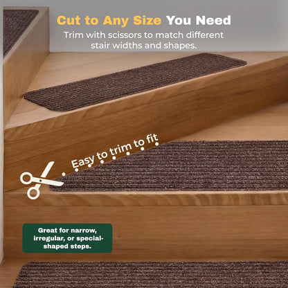 MBIGM 8" X 30" (15 in Pack) Nonslip Carpet Stair Treads Non-Skid Safety Rug Slip Resistant Indoor Runner for Kids Elders & Pets with Reusable Adhesive - Brown - Non Slip Stair Treads Indoor