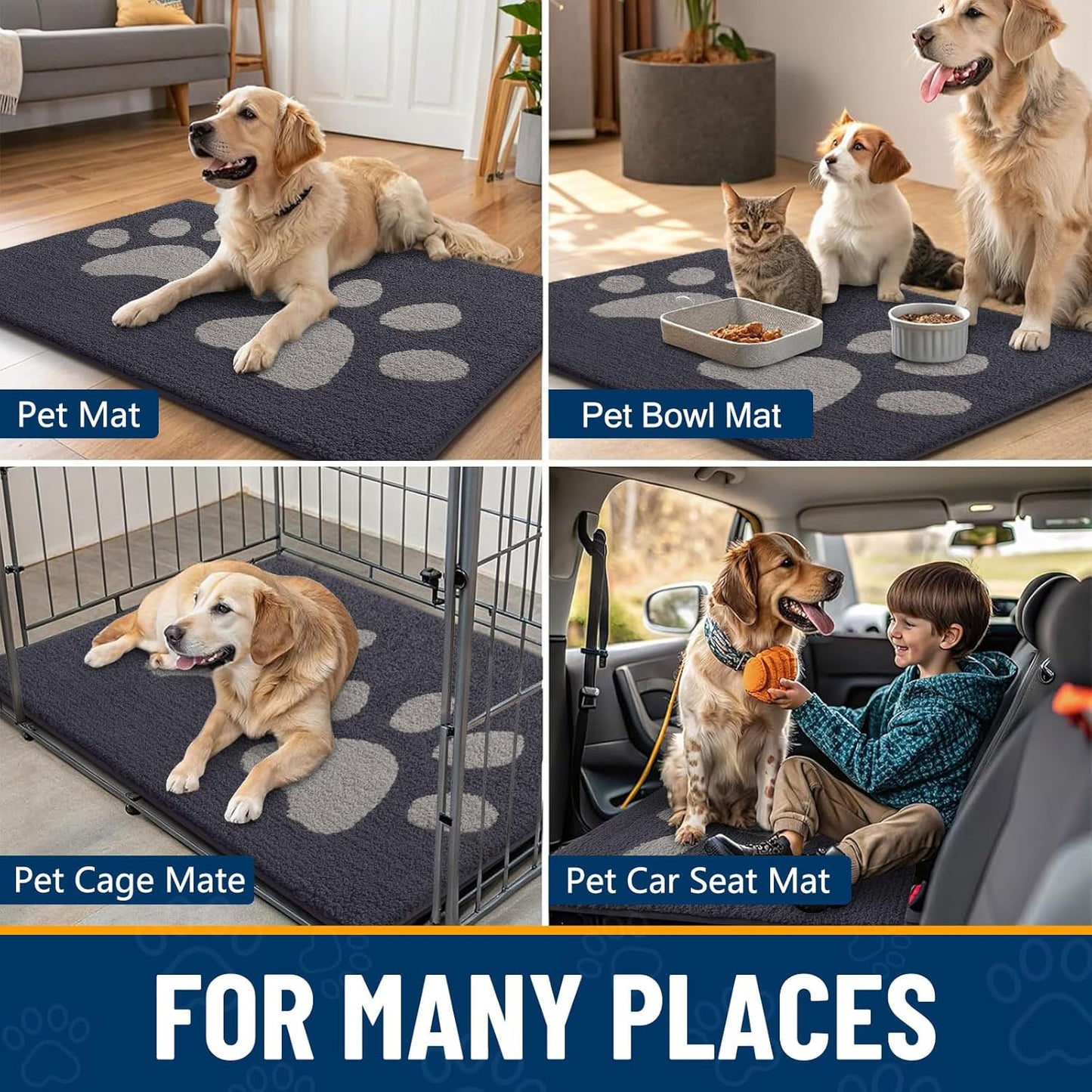 Smiry Dog Door Mat for Muddy Paws, Absorbs Moisture and Dirt, Low-Profile Entryway Mat with Non-Slip Backing, Entry Indoor Outdoor Doormat for Inside Floor (30x20 Inches, Grey, Striped)