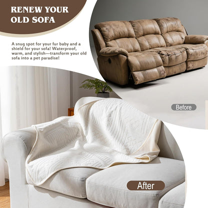 Waterproof Couch Cover, Reversible, Pet-Friendly, Washable and Anti-Slip Couch Covers for Sofa Protection with 3 Cushions, Sofa Slipcovers for Dogs and Cats (71×118in/Brown)