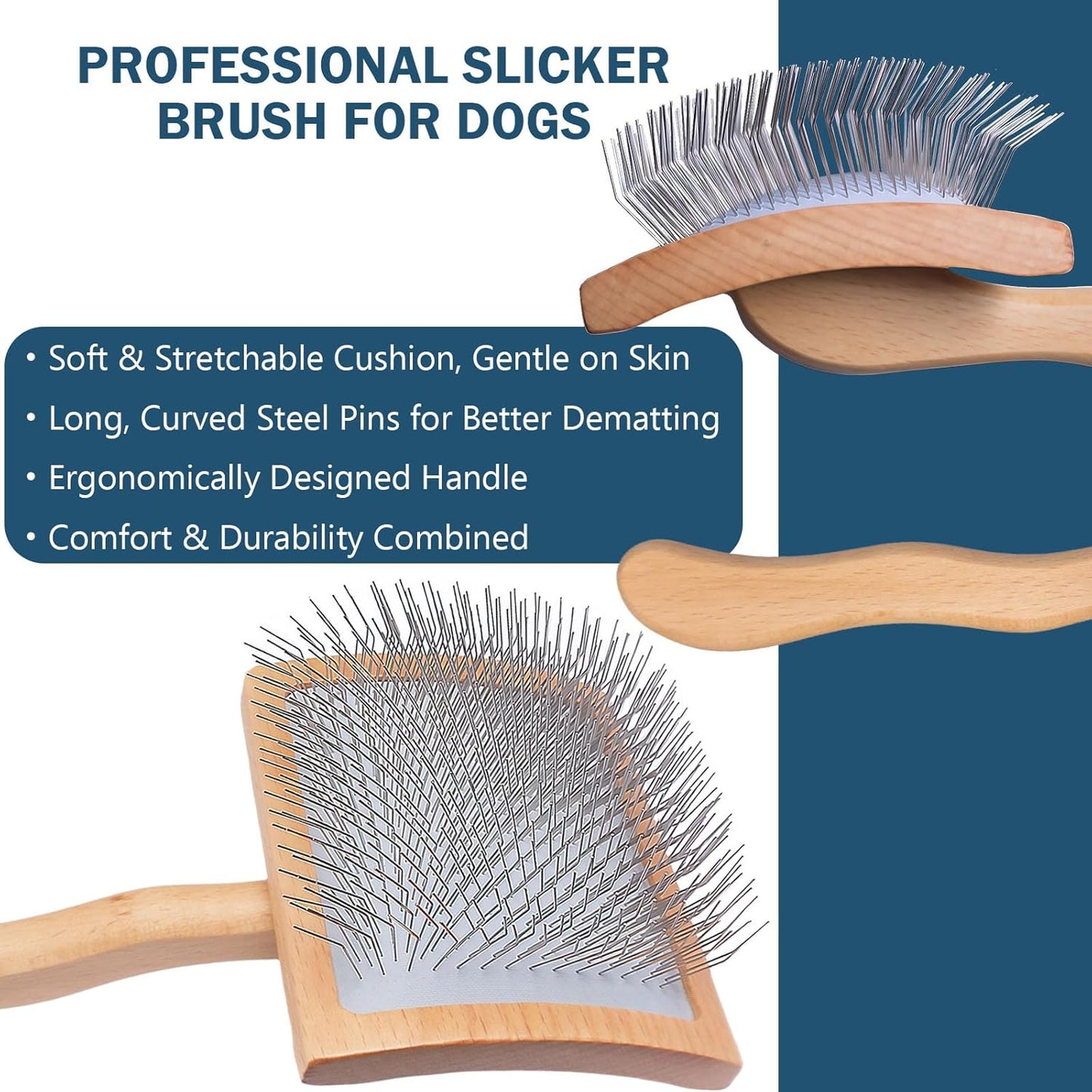 Slicker Brush for Dogs (Goldendoodles, Poodles) - Detangle, Fluff & Style Like a Pro | with Combs and Dog Bath Brush (4PCS, Wooden, Large)