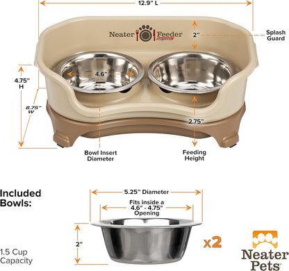 Neater Feeder Express Mess Proof Dog Bowls Elevated for Small Breeds under 15 Lb, Made in USA, No Spill Raised Dog Food Bowl Stand, Stainless Steel Food and Water Bowl Set, Feeding Station, Cappuccino