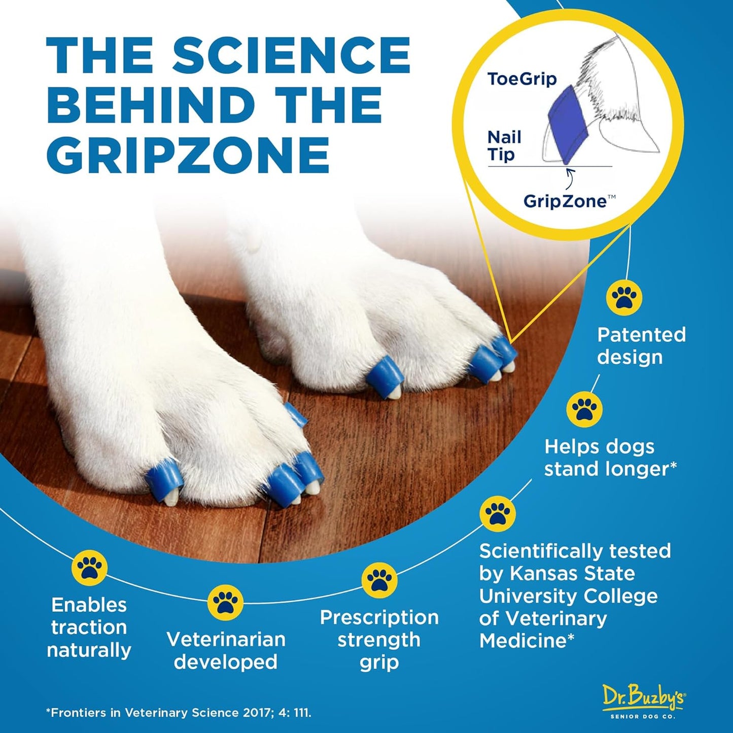 Dr Buzby's Large ToeGrips for Dogs - Instant Traction on Wood/Hardwood Floors - Anti Slip Relief - Grippers for Senior Dogs - Stop Sliding Instantly - Rubber Nails for Paws - 1 Pack (20 Grips)