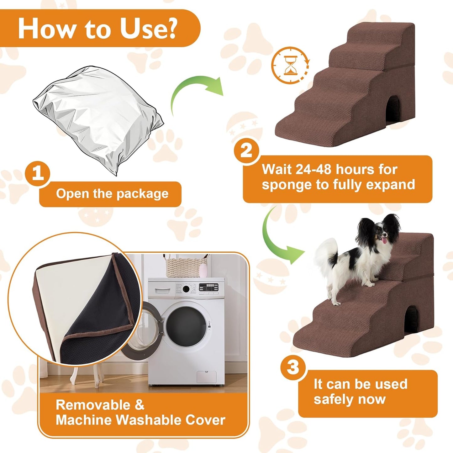 Dog Stairs for Bed 23’’ H, 5-Step Dog Steps for High Bed, Foldable Pet Stairs for Small Dogs and Cats to Get on Beds, Couch, Non-Slip Balanced Pet Steps and Ramp with Waterproof Cover, Grey
