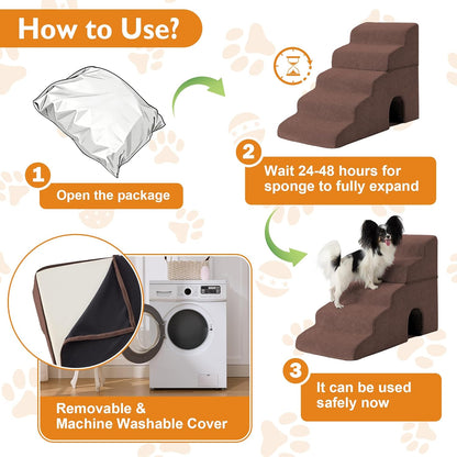 Dog Stairs for Bed 23’’ H, 5-Step Dog Steps for High Bed, Foldable Pet Stairs for Small Dogs and Cats to Get on Beds, Couch, Non-Slip Balanced Pet Steps and Ramp with Waterproof Cover, Grey