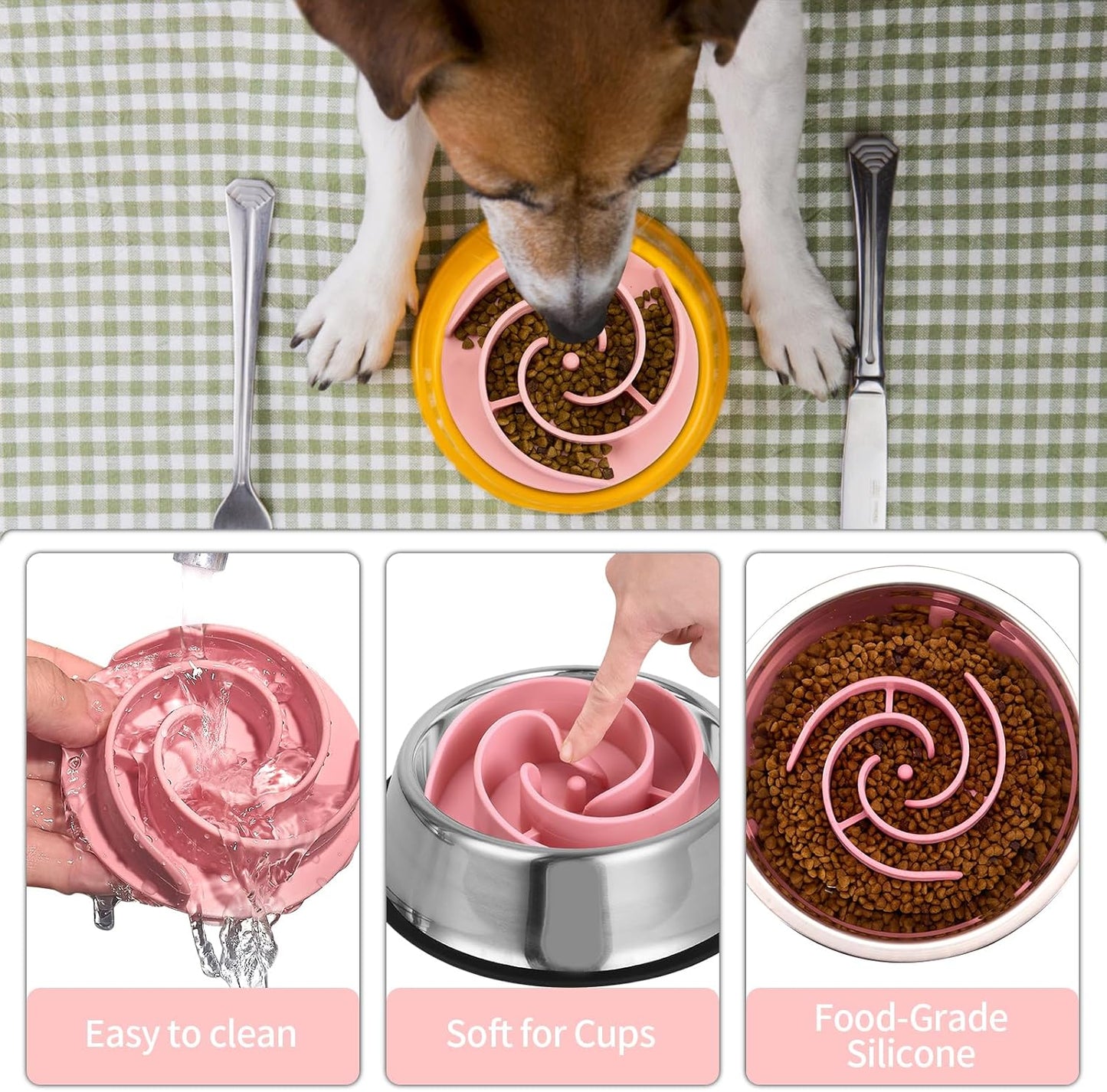 Slow Feeder Dog Bowls Insert, Bestalk Soft Silicone Slow Eating Feeder Insert with Suction Cups for Small, Medium and Large Dogs, Fit into Basic and Elevated Dog Bowls, Dark Blue