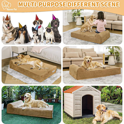 Rainmr Orthopedic Dog Beds for Large Dogs, 7" Memory Foam Dog Beds with Waterproof Liner, Durable Microsuede Cover, Removable and Washable, Nonskid Bottom, 48"x30"x7" L Grey