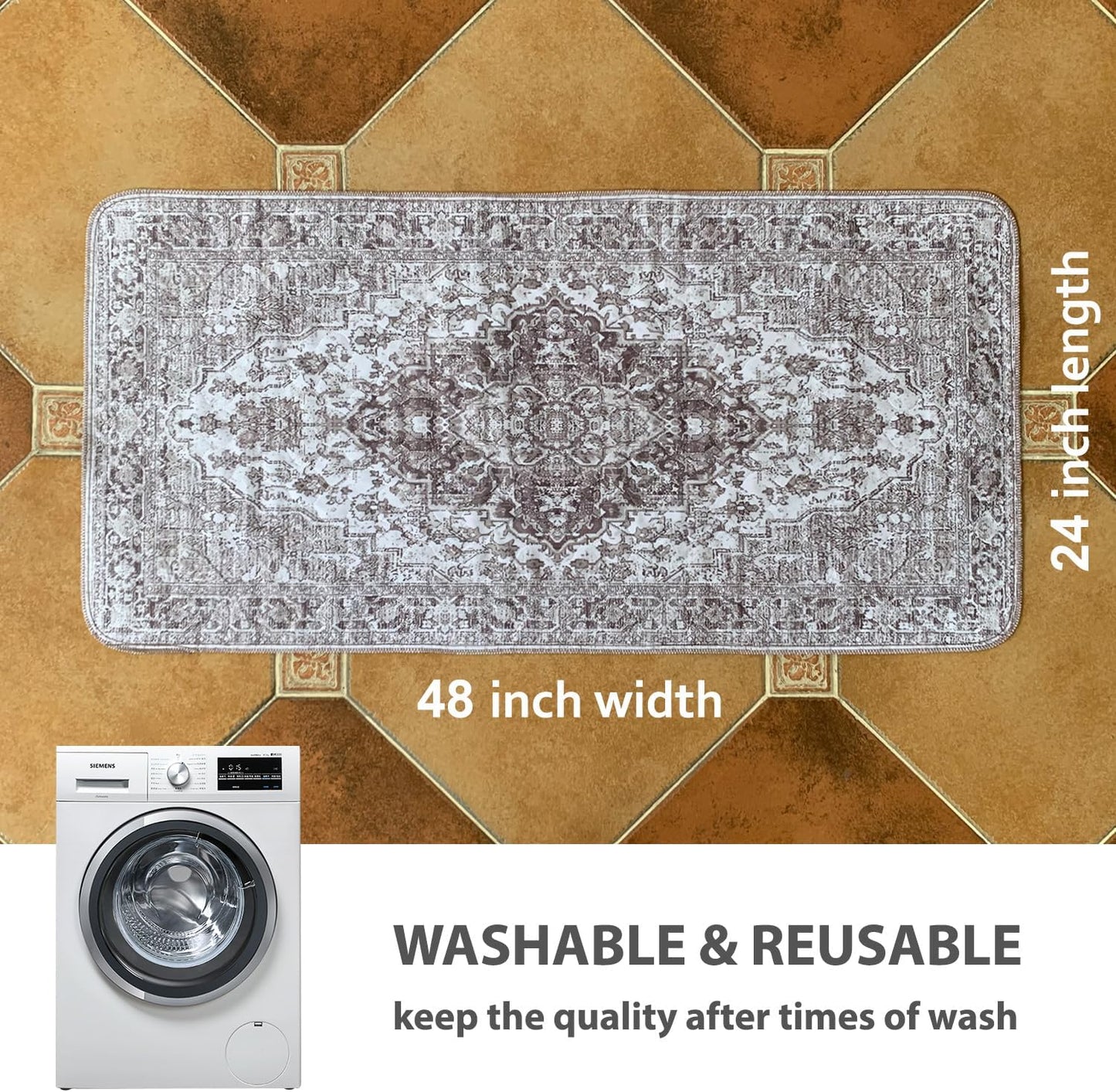 nunubaby Washable Pee Pads for Dogs, Stylish, Non-Slip and Leak-Proof Pee Pads. Reusable Potty Pads for Dogs for Crates and Floors.(Beige/Multi, 24" x48" )