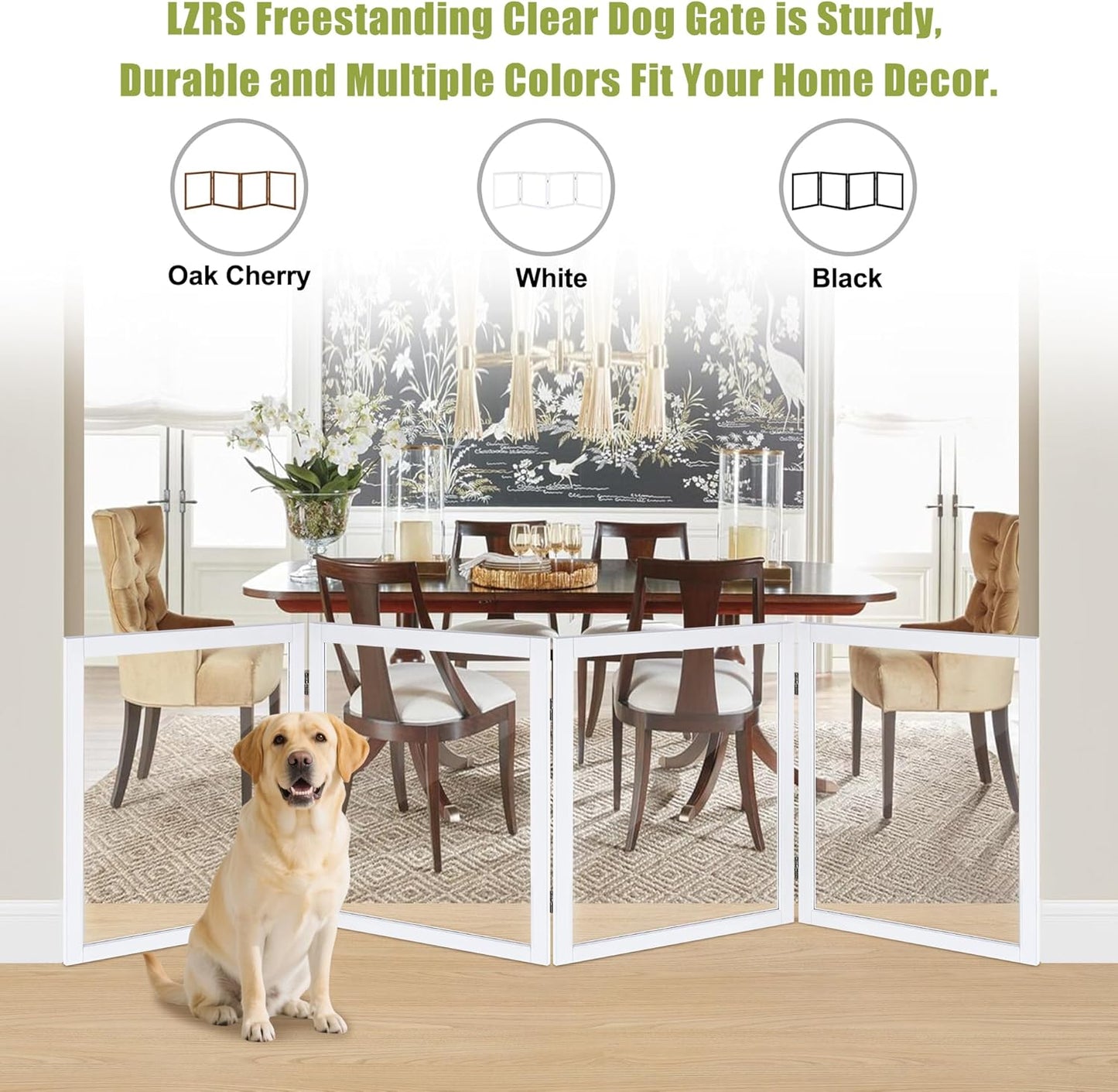 LZRS Clear Dog Gate for Indoor Use - Transparent Pet Fence with Solid Hardwood and Plastic Board, Stylish & Durable freestanding Pet Gate for Doorways, Stairs and Hallways-2 Panel Cherry