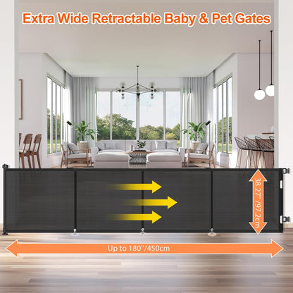 Upgrade 120 inch Retractable Baby Gates, EZIGO Extra Wide Baby Gate for Large Opening Extra Long Mesh Gate for Kids or Pet Dog Gate Child Safety Gate for Stairs Hallways Doorway Indoor Outdoor, Gray