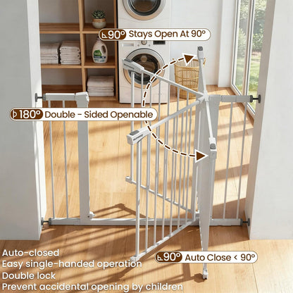 Mumeasy 29.7-46" Baby Gate for Stairs, Pressure Mounted Dog Gate for Doorways, Auto Close Walk Through Pet Gate Indoor, Extra Wide Metal Child Safety Gate, Mom's Choice Awards Winner, Black
