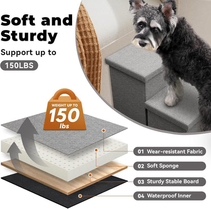 Zerbuger Wider Dog Ramp for High Bed with Storage 18" H, Foldable Dog Stairs for Small Medium Large Older Senior Animal, Sturdy Dog Step for Climbing Bed or Couch, Arthritis-Friendly (Gray, No Condo)