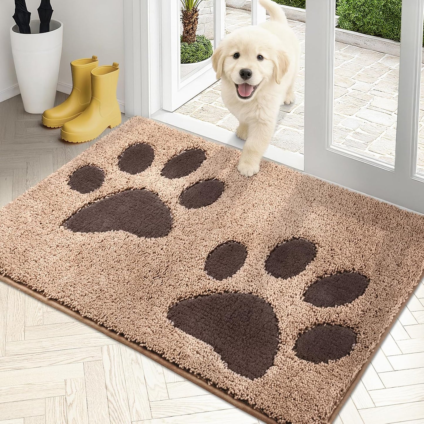 PURRUGS Dirt Trapping Door Mat 20" x 31.5", Non-Skid/Slip Machine Washable Microfiber Entryway Rug, Dog Doormat, Super Absorbent Welcome Mat for Muddy Wet Shoes and Paws, Grey