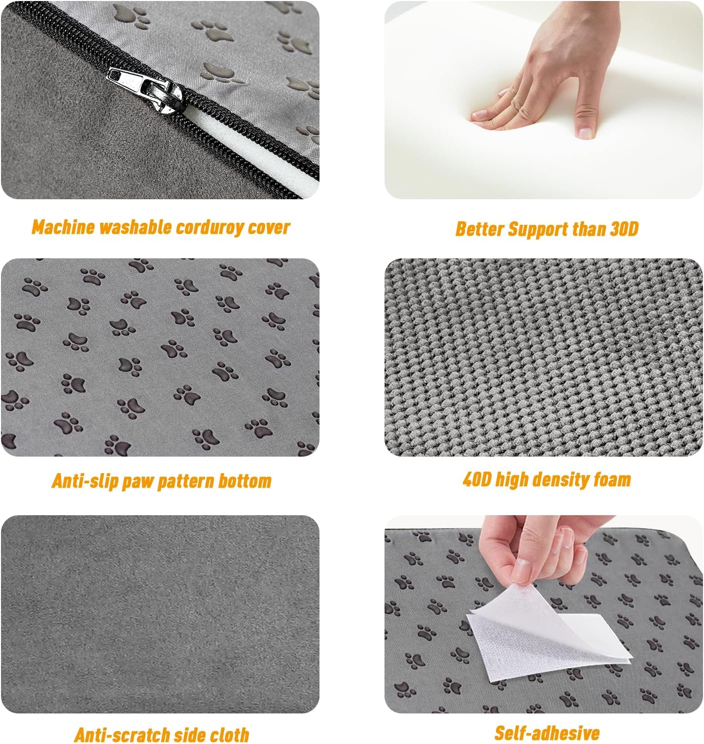 40D Dog Ramp for Stairs for Small & Senior Dogs and Cats – Non-Slip Stair Ramp for Dogs with Gentle Slope, Pet Ramp with Washable Cover & Self-Sticky Pads for Safe Climbing Easy Install(Grey, 3 Pack)