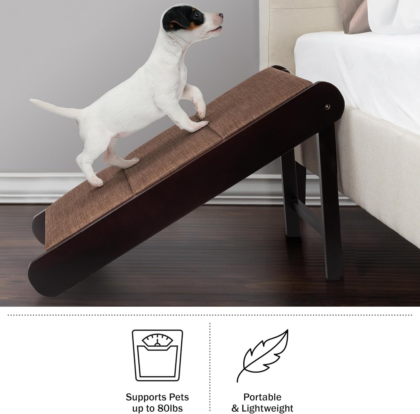 Pet Ramp - Foldable Wooden Dog Ramp for Getting onto Beds, Couches, or Into Vehicles - Dog Accessories for Small Dogs by PETMAKER (Brown)