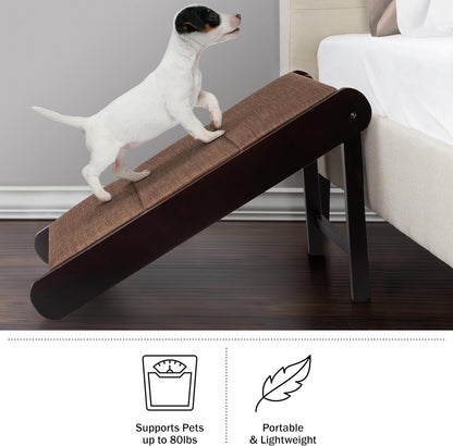 Pet Ramp - Foldable Wooden Dog Ramp for Getting onto Beds, Couches, or Into Vehicles - Dog Accessories for Small Dogs by PETMAKER (Brown)