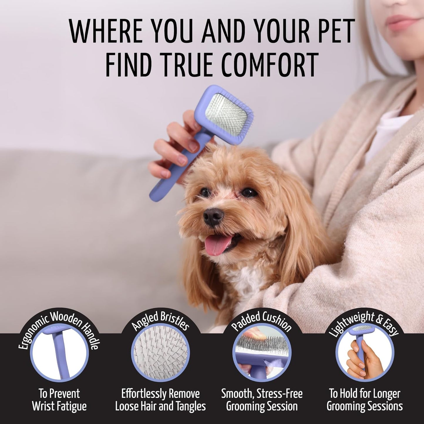 Tauro Pro Line Slicker Brush for Dogs & Cats, Deshedding, Dematting & Detangling Grooming Tool for Medium to Long Coats, Ideal for Doodles & Poodles, Flexible Cushion, Purple, Medium Size (M)