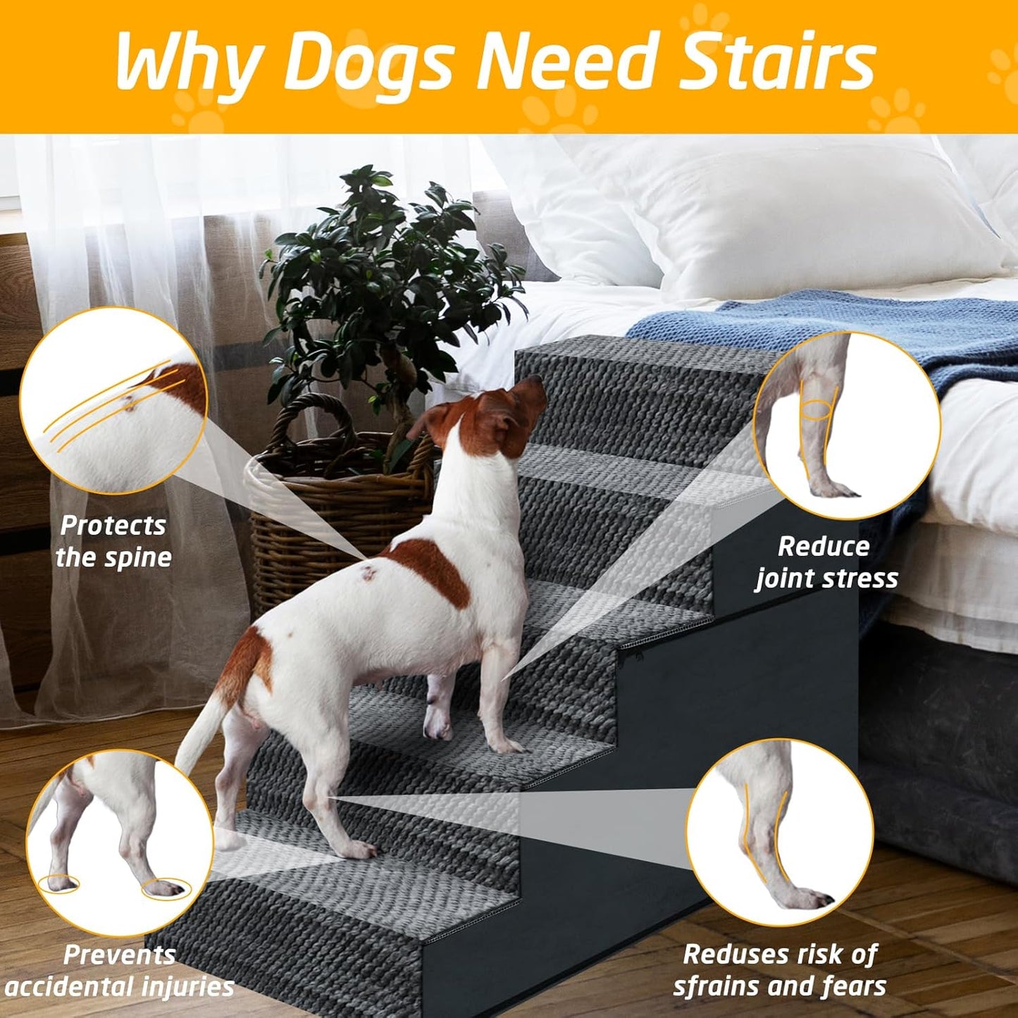 31" H Dog Stairs for Small and Medium Dogs 7-Step Ramps for High Beds and Couch Non-Slip Extra Wide Pet Stairs for Old Dogs and Puppy and Cat - Stable & Durable with Machine Washable Cover Indoor