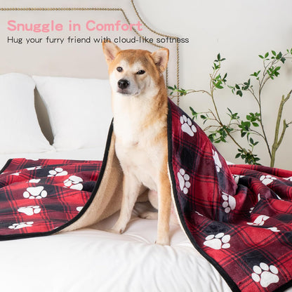 Waterproof Dog Blankets Pet Blanket 50"x60", Soft Fluffy Sofa Car Bed Protector, Reversible Sherpa Fleece Dog Blanket for Large Dogs (Dark Grey-Paws)