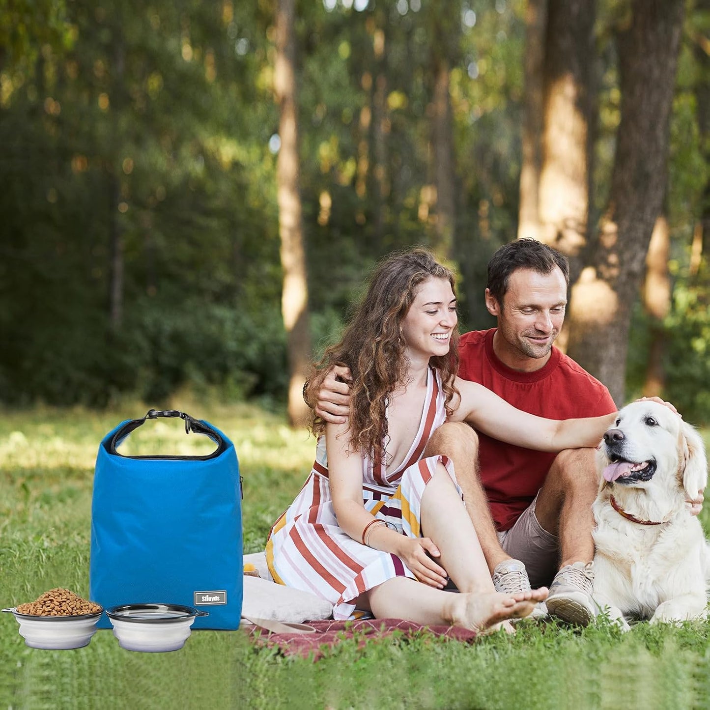 Travel Dog Food Container Pet Food Storage Bag Containers 2PCS Collapsible Travel Dog Bowls Waterproof Camping Storage Essentials Kibble Carrier 20L Easy to Clean (Black, Large)