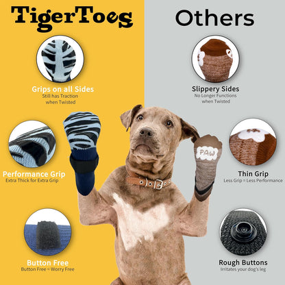 DOK TigerToes Premium Non-Slip Dog Socks for Hardwood Floors - Extra-Thick Grip that Works Even When Twisted - Prevents Licking, Slipping, and Great for Dog Paw Protection (Breezy Blue, Large)