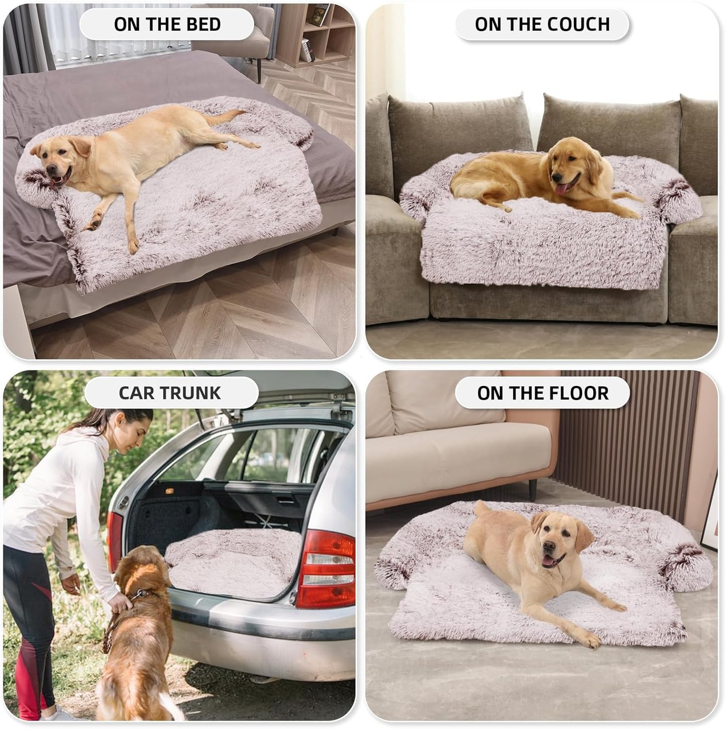 Calming Dog Bed Fluffy Plush Dog Mat for Furniture Protector with Removable Washable Cover for Large Medium Small Dogs and Cats (Large, Light Grey)