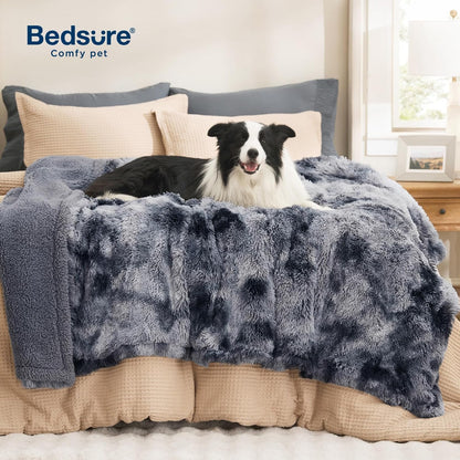 Bedsure Dog Blankets for Large Dogs, Fluffy Waterproof Dog Blanket for Couch Protector and Bed Washable, Fuzzy Faux Fur Pet Throw Blankets for Calming, Dog Accessories, XL, 50×60 inch, Tie-dye Grey