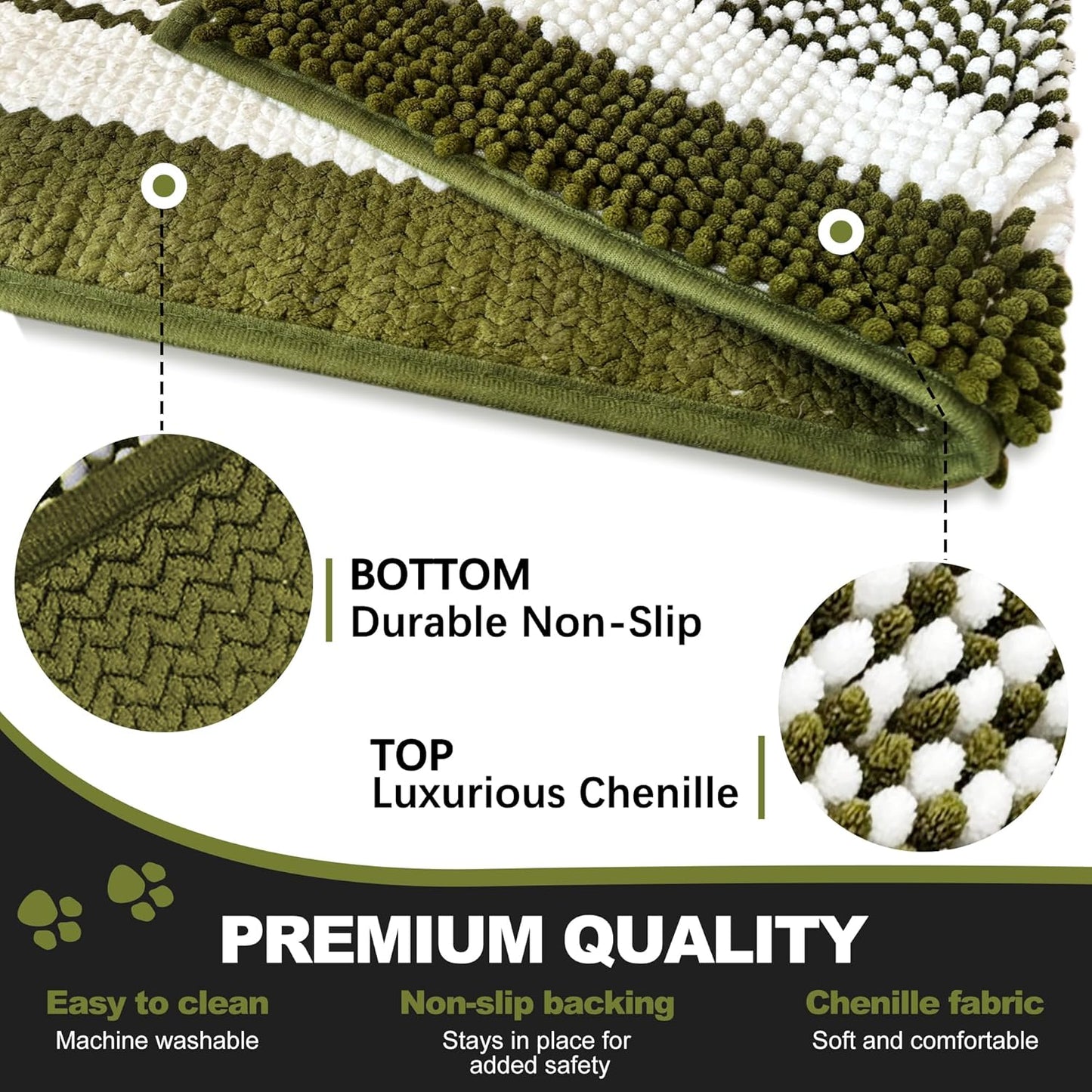 pobopobo Dog Door Mat for Muddy Paws - Absorbent & Washable Chenille Rug, Non-Slip Dirt Trapper for Indoor Outdoor Entryway, Quick Dry Pet Mat for Muddy Dogs (Striped Gray-Blue&White, 24" x 16")