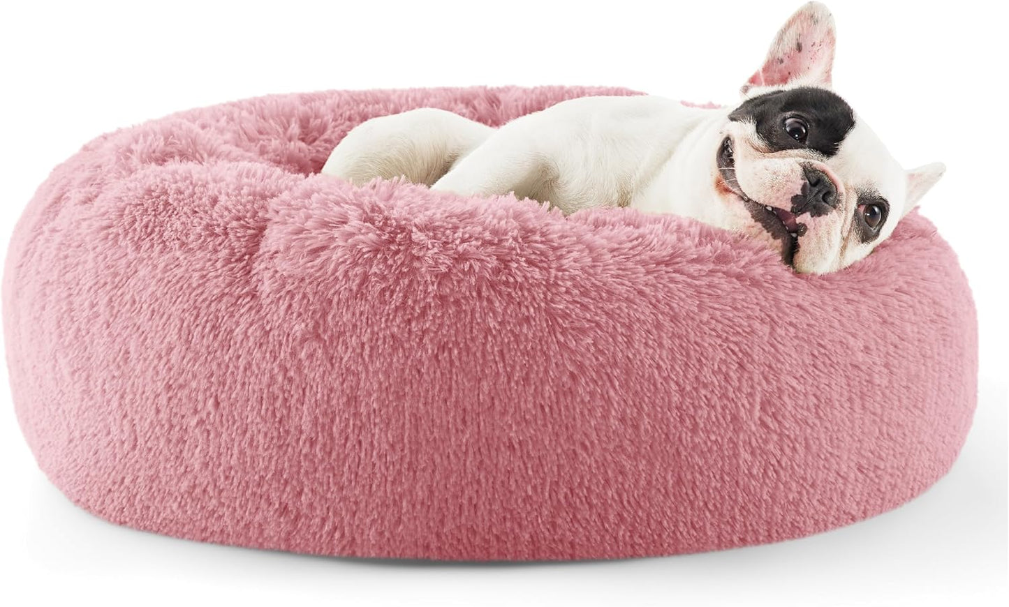 Bedsure Calming Dog Bed Medium Size Dog - Donut Washable Medium Pet Bed, 30 inches Anti-Slip Round Fluffy Plush Faux Fur Cat Bed, Fits up to 45 lbs Pets, Camel