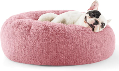 Bedsure Calming Dog Bed Medium Size Dog - Donut Washable Medium Pet Bed, 30 inches Anti-Slip Round Fluffy Plush Faux Fur Cat Bed, Fits up to 45 lbs Pets, Camel