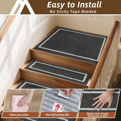 COSY HOMEER Soft Stair Treads Non-Slip Carpet Mat 28inX9in Indoor Stair Runners for Wooden Steps,Stair Rugs for Kids and Dogs, 100% Polyester TPE Backing 4pcs,Beige