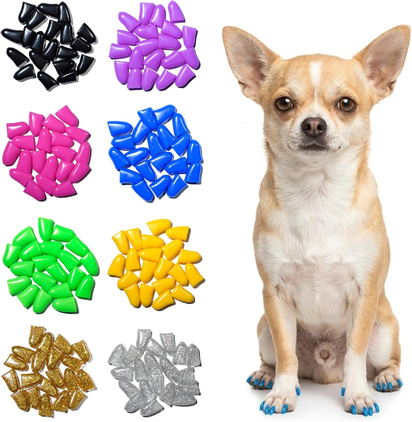 zetpo Dog Nail Caps & Claw Caps (100 pcs) - Anti Slip Dog Toe Grips & Covers for Hard Floors - Instant Traction & Mobility Support for Senior Dogs - Stops Scratches & Reduces Floor Noise (XL)